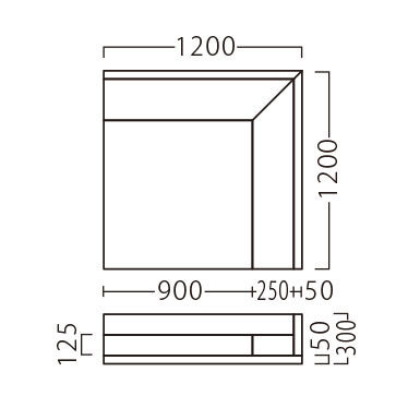 サークル付コーナーC1200（ソファ付）サイズ