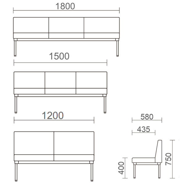 MBC-1738Hシリーズ（ハイバック背付き）サイズ